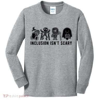 Inclusion Isnt Scary Teacher Skeleton Ghost Cute Halloween Kids Long Sleeve Shirt