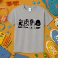 Inclusion Isnt Scary Teacher Skeleton Ghost Cute Halloween Kids T-Shirt thumb 3