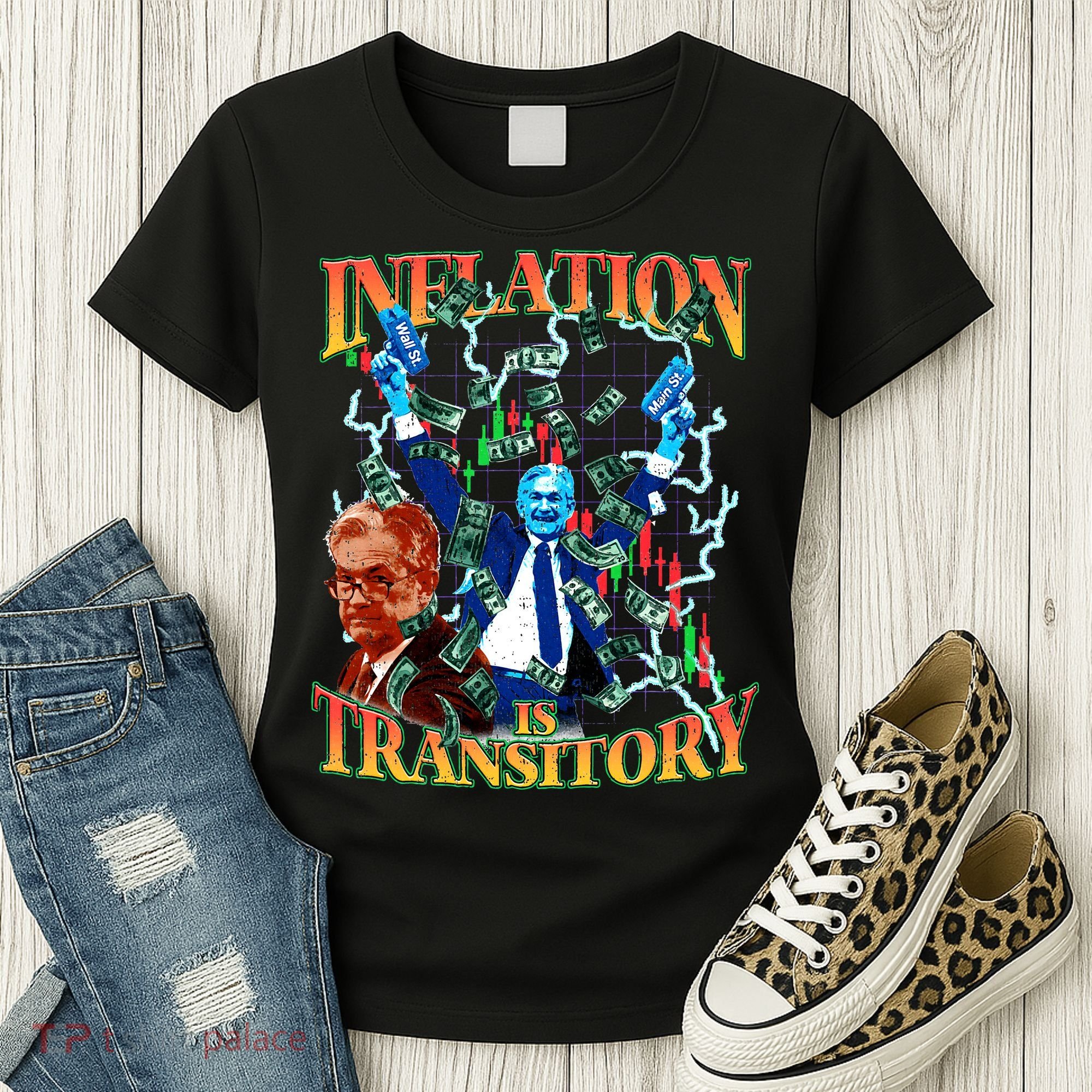 Inflation Is Transitory  90s Bootleg Merch Style JPOW  Women's T-Shirt