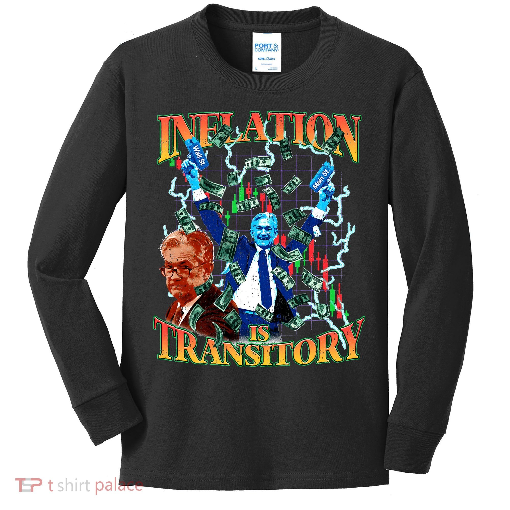 Inflation Is Transitory  90s Bootleg Merch Style JPOW  Kids Long Sleeve Shirt
