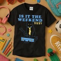 Is It The Weekend Yet Funny Cat Kids T-Shirt thumb 3