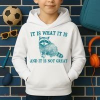 It Is What It Is And It Is Not Great Raccoon Kids Hoodie thumb 2