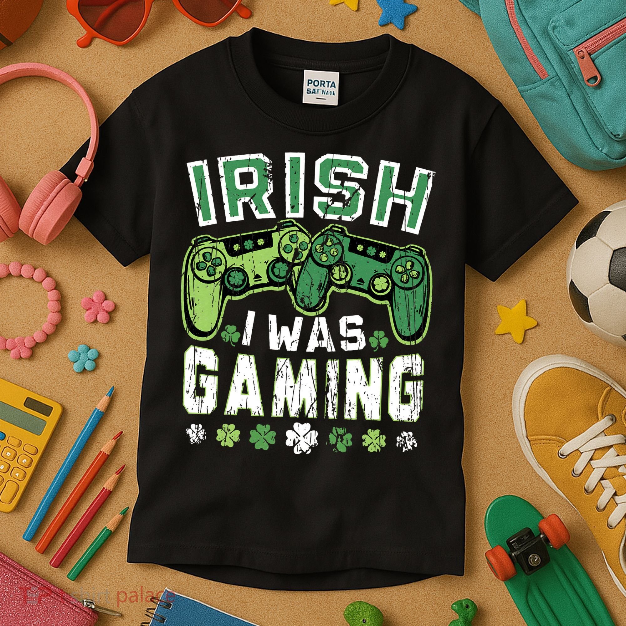 Irish I Was Gaming St Patricks Day Gamer Lucky Irish Gaming Kids T-Shirt