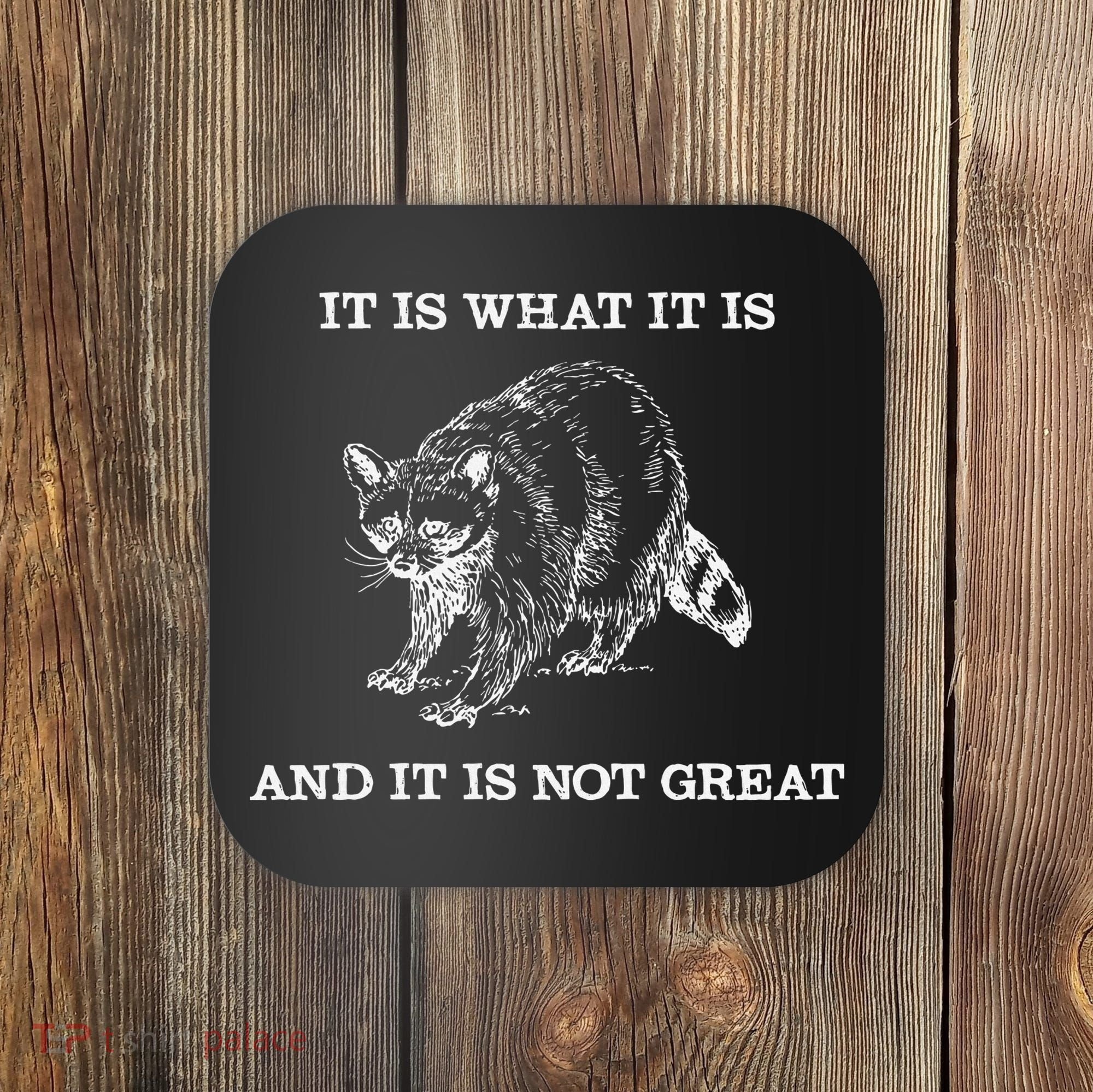 It Is What It Is And It Is Not Great Funny Raccoon Meme Coaster