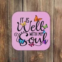 It Is Well With My Soul Christian Hymn Butterfly Art Coaster thumb 0