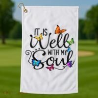 It Is Well With My Soul Christian Hymn Butterfly Art Golf Towel thumb 1