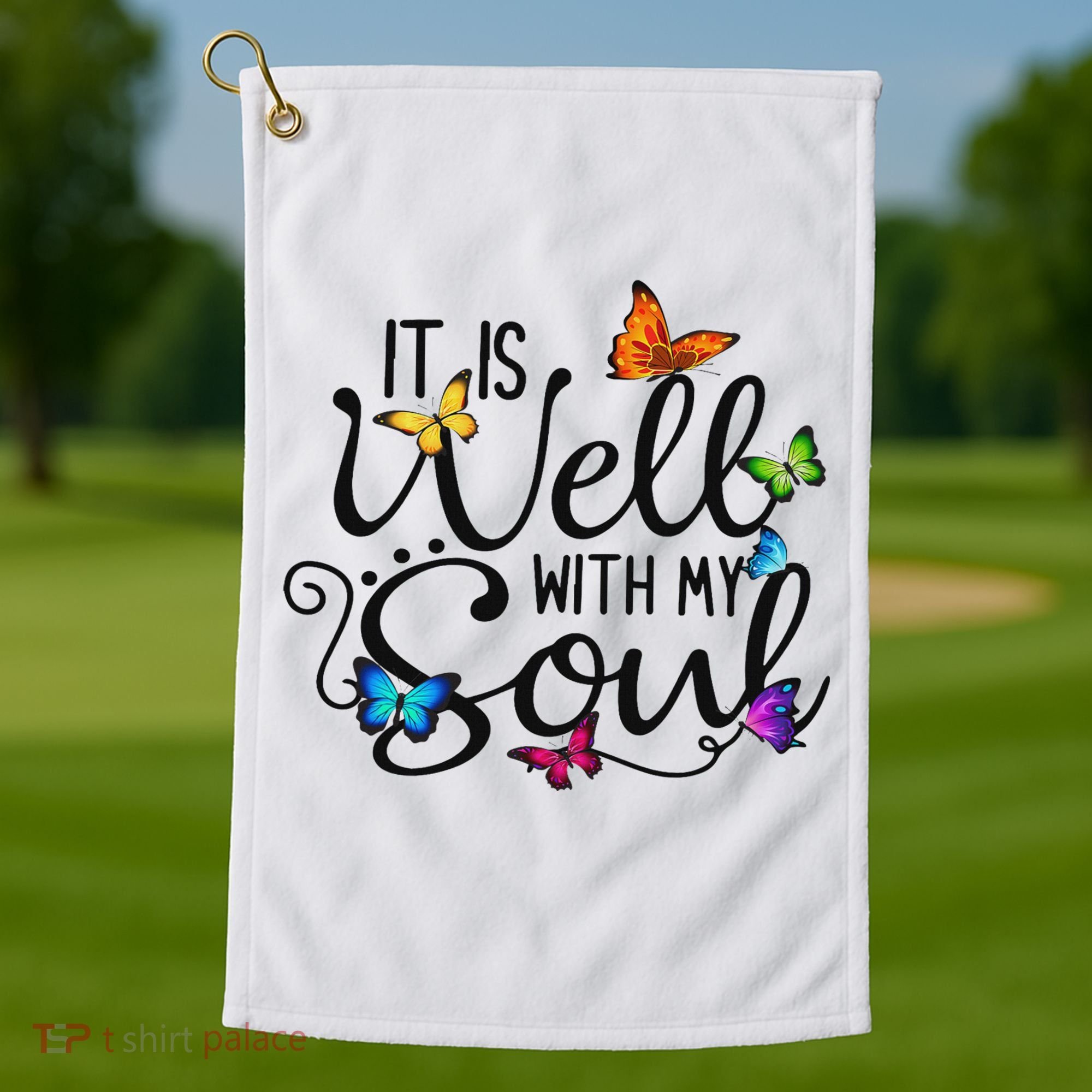 It Is Well With My Soul Christian Hymn Butterfly Art Golf Towel
