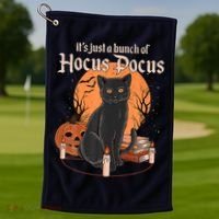 It's Just A Bunch Of Hocus Pocus Black Cat Halloween Golf Towel thumb 1