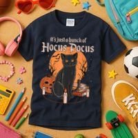 It's Just A Bunch Of Hocus Pocus Black Cat Halloween Kids T-Shirt thumb 3