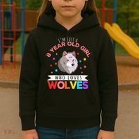 I'm Just A 8 Year Old Who Loves Wolves Wolf Lover Kids Hoodie thumb 3