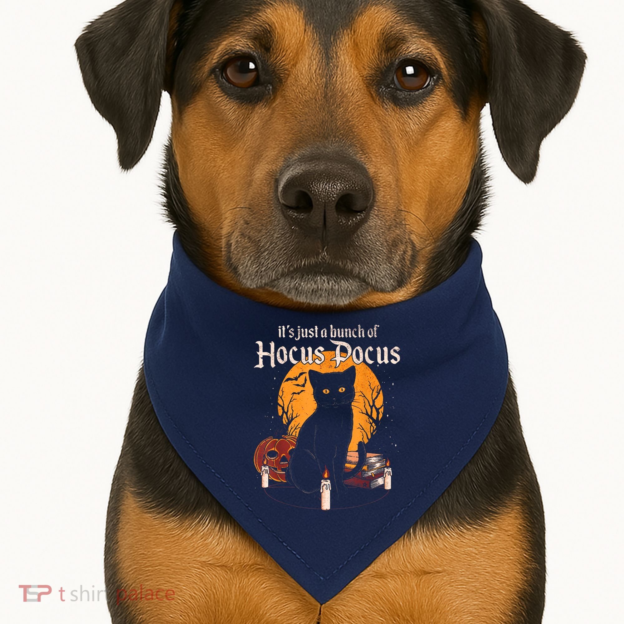 It's Just A Bunch Of Hocus Pocus Funny Halloween Black Cat USA-Made Doggie Bandana