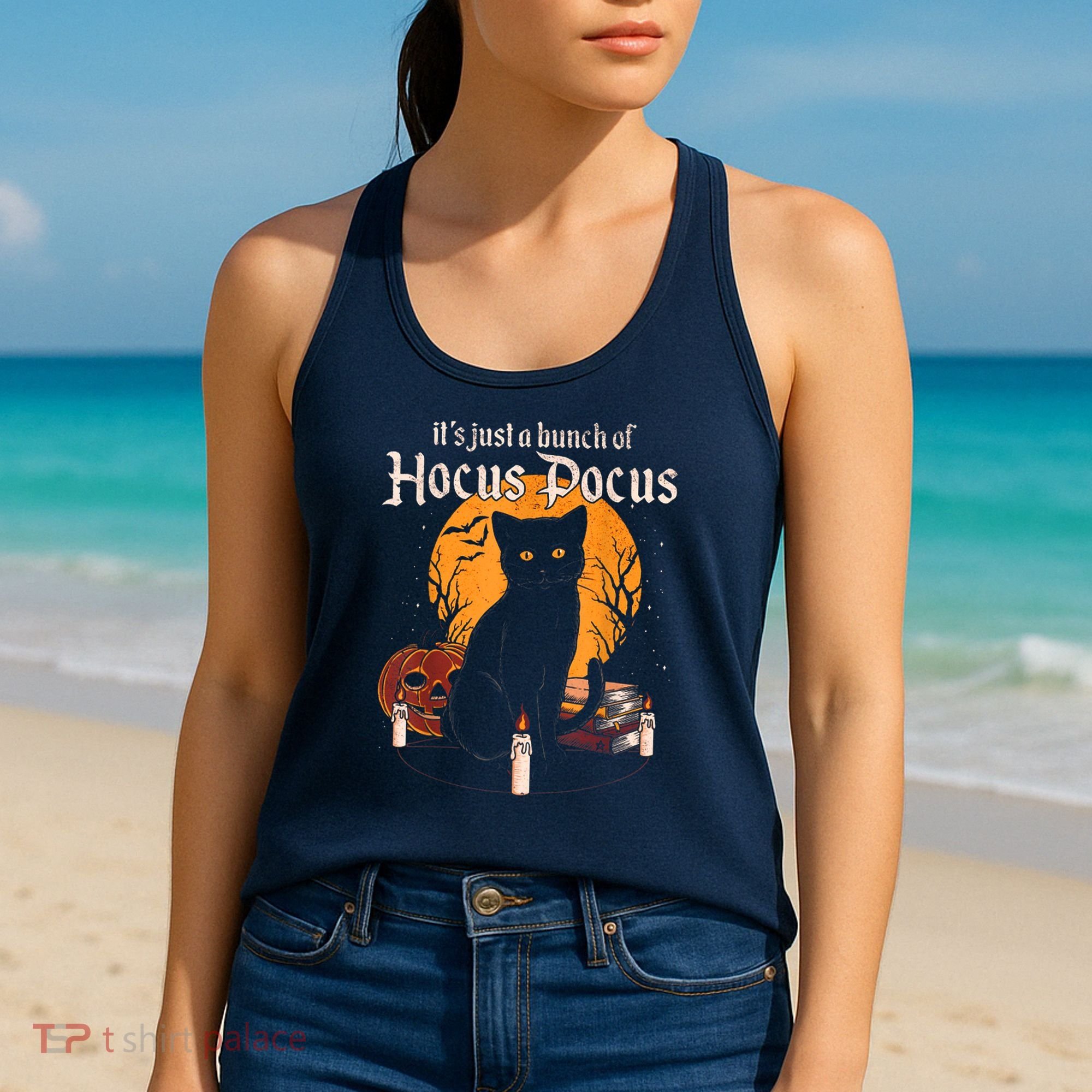 It's Just A Bunch Of Hocus Pocus Funny Halloween Black Cat Women's Tank Top