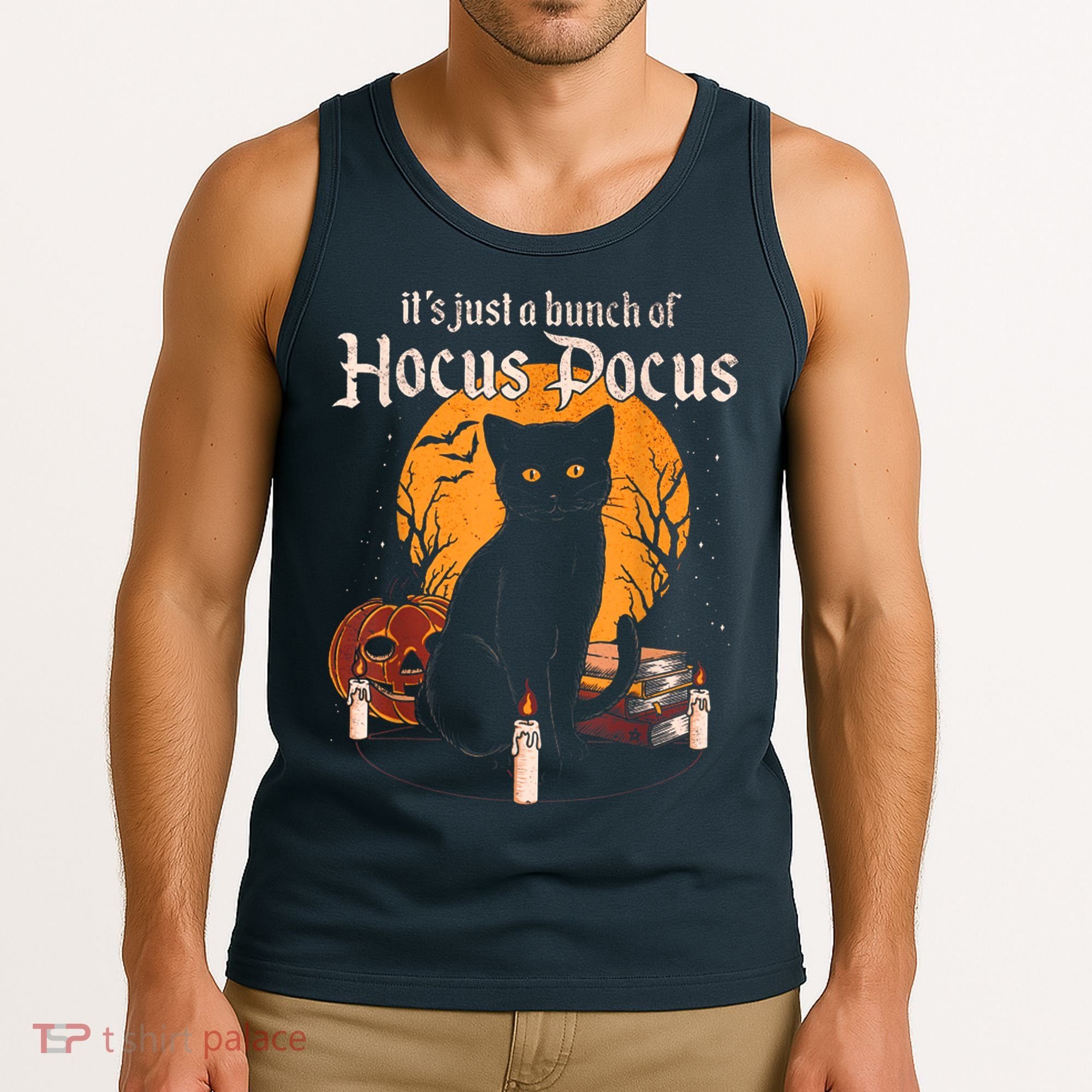 It's Just A Bunch Of Hocus Pocus Funny Halloween Black Cat Tank Top