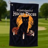 It's Just A Bunch Of Hocus Pocus Funny Halloween Black Cat Golf Towel thumb 1