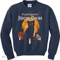 It's Just A Bunch Of Hocus Pocus Funny Halloween Black Cat Kids Sweatshirt thumb 0