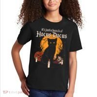 It's Just A Bunch Of Hocus Pocus Funny Halloween Black Cat Kids T-Shirt thumb 2