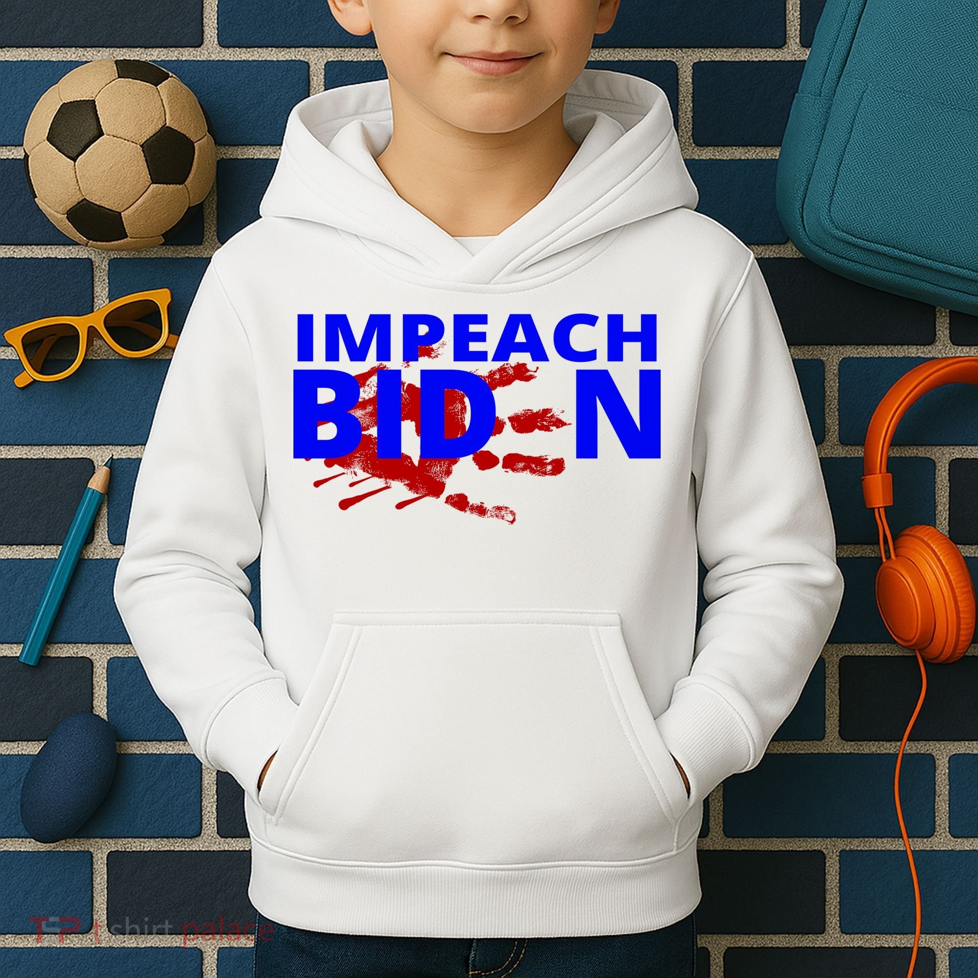 Impeach Joe Biden Bloody Handprint Kids Hoodie