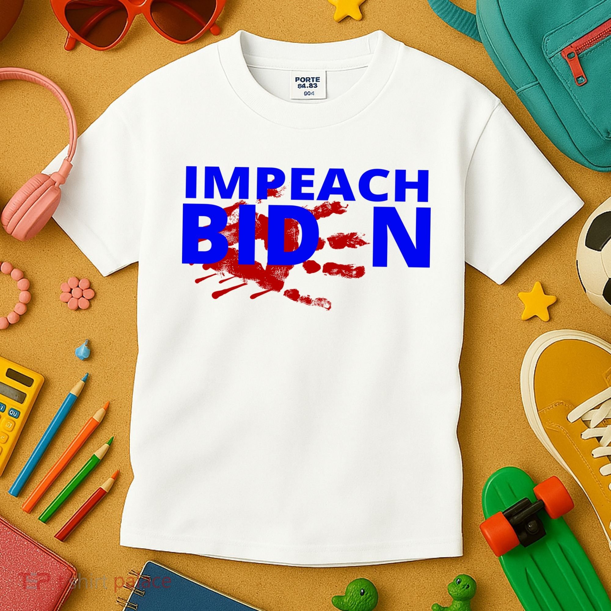 Impeach Joe Biden Bloody Handprint Kids T-Shirt
