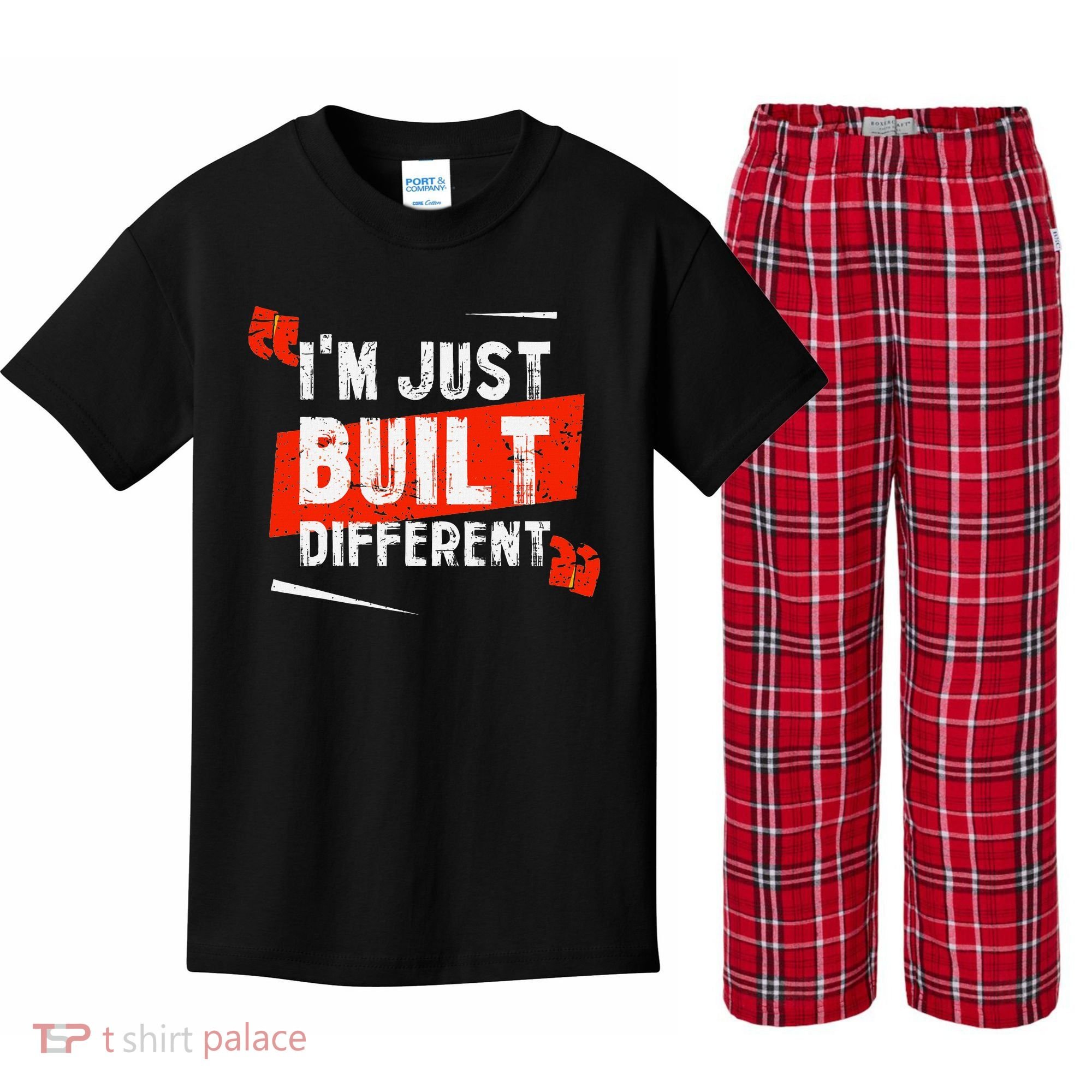 IM Just Built Different Kids Plaid Pajama Set