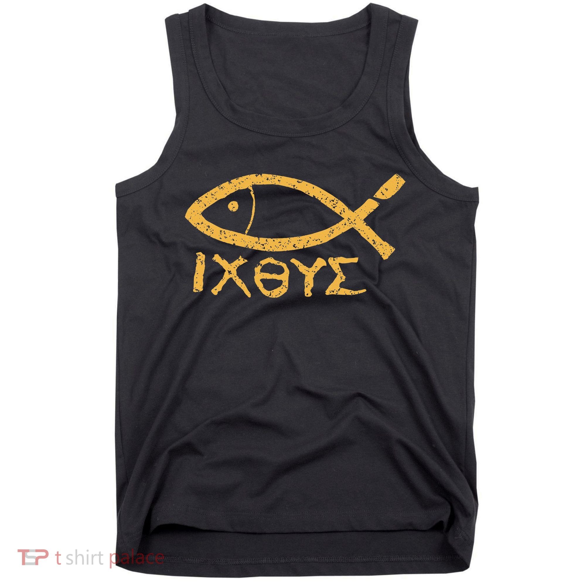 Ichthys Jesus Christ Son Of God Savior Ancient Fish Symbol Tank Top