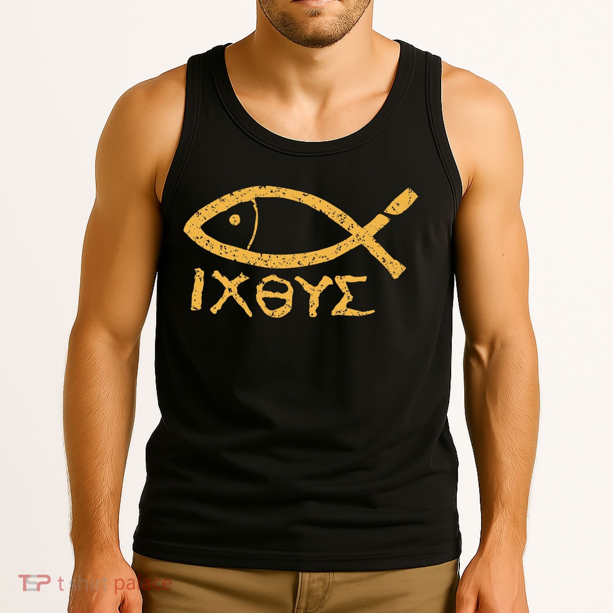 Ichthys Jesus Christ Son Of God Savior Ancient Fish Symbol Tank Top