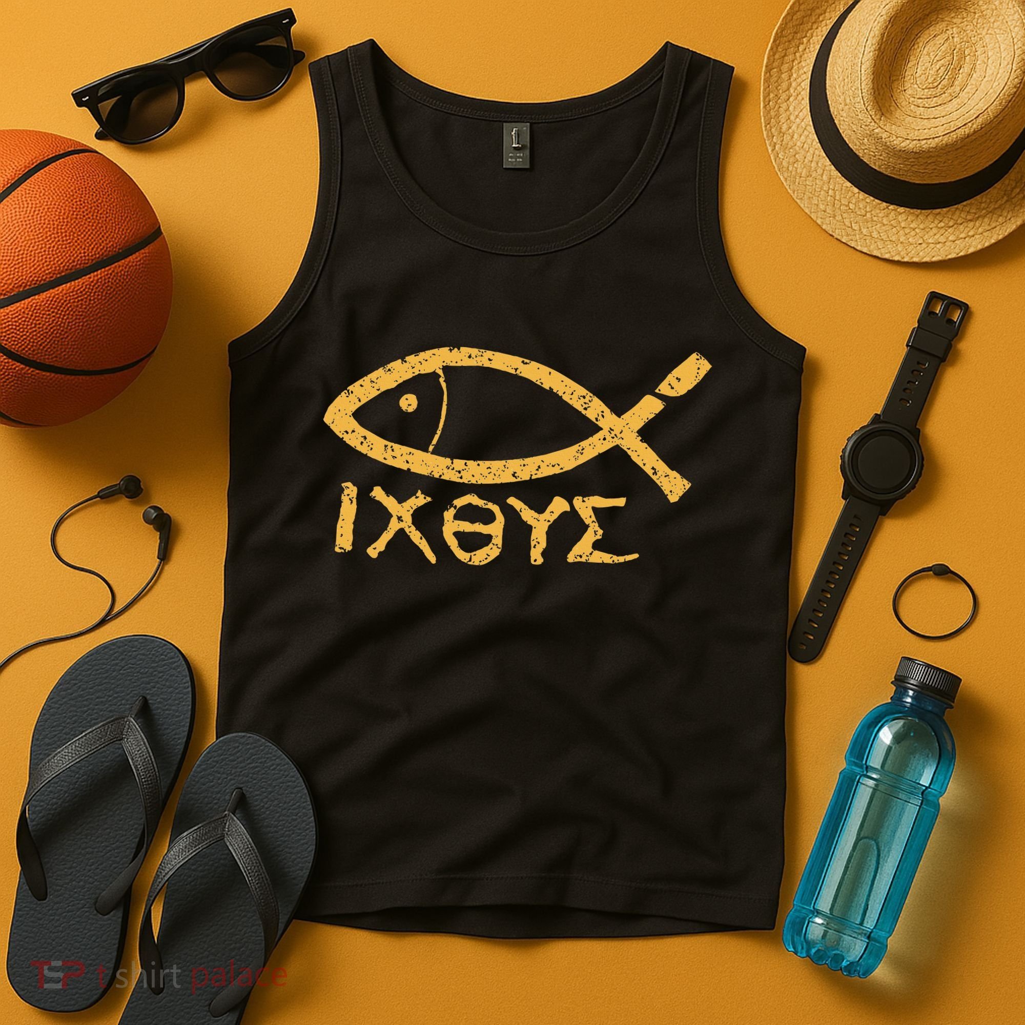 Ichthys Jesus Christ Son Of God Savior Ancient Fish Symbol Tank Top