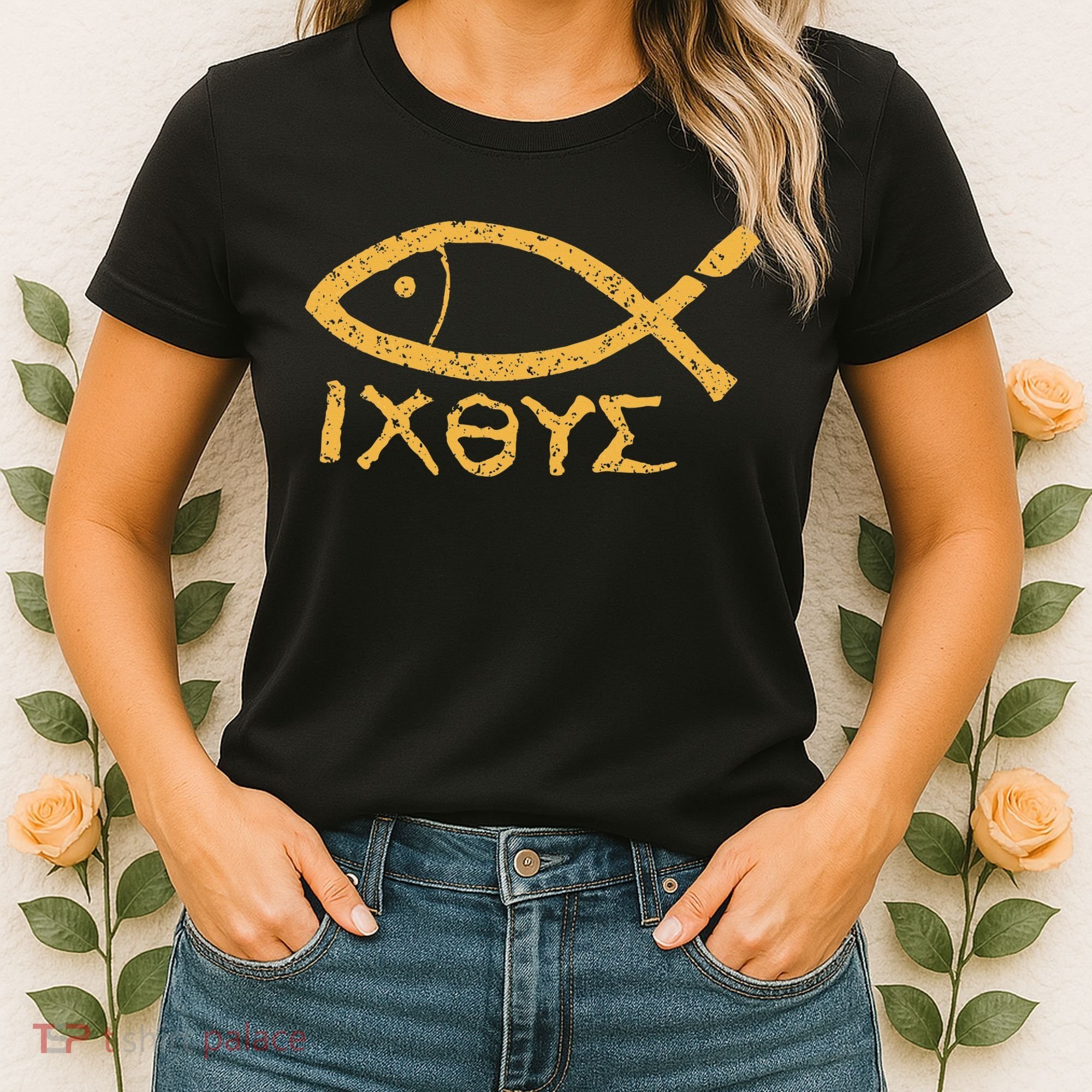Ichthys Jesus Christ Son Of God Savior Ancient Fish Symbol Women's T-Shirt