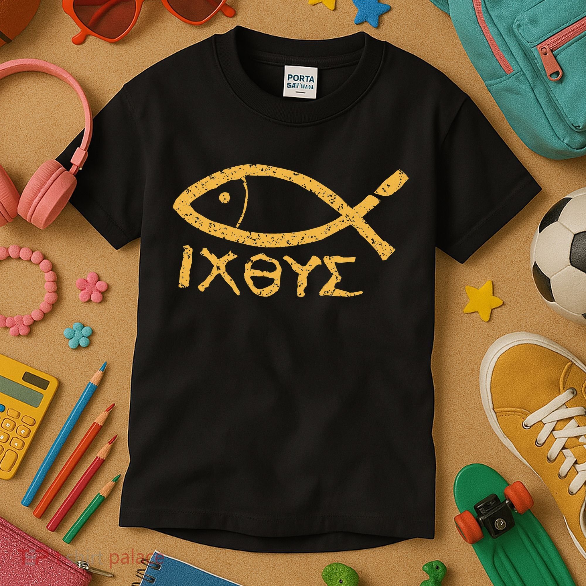 Ichthys Jesus Christ Son Of God Savior Ancient Fish Symbol Kids T-Shirt