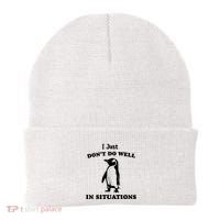 I Just Dont Do Well In Situations Funny Penguin Beanie thumb 0