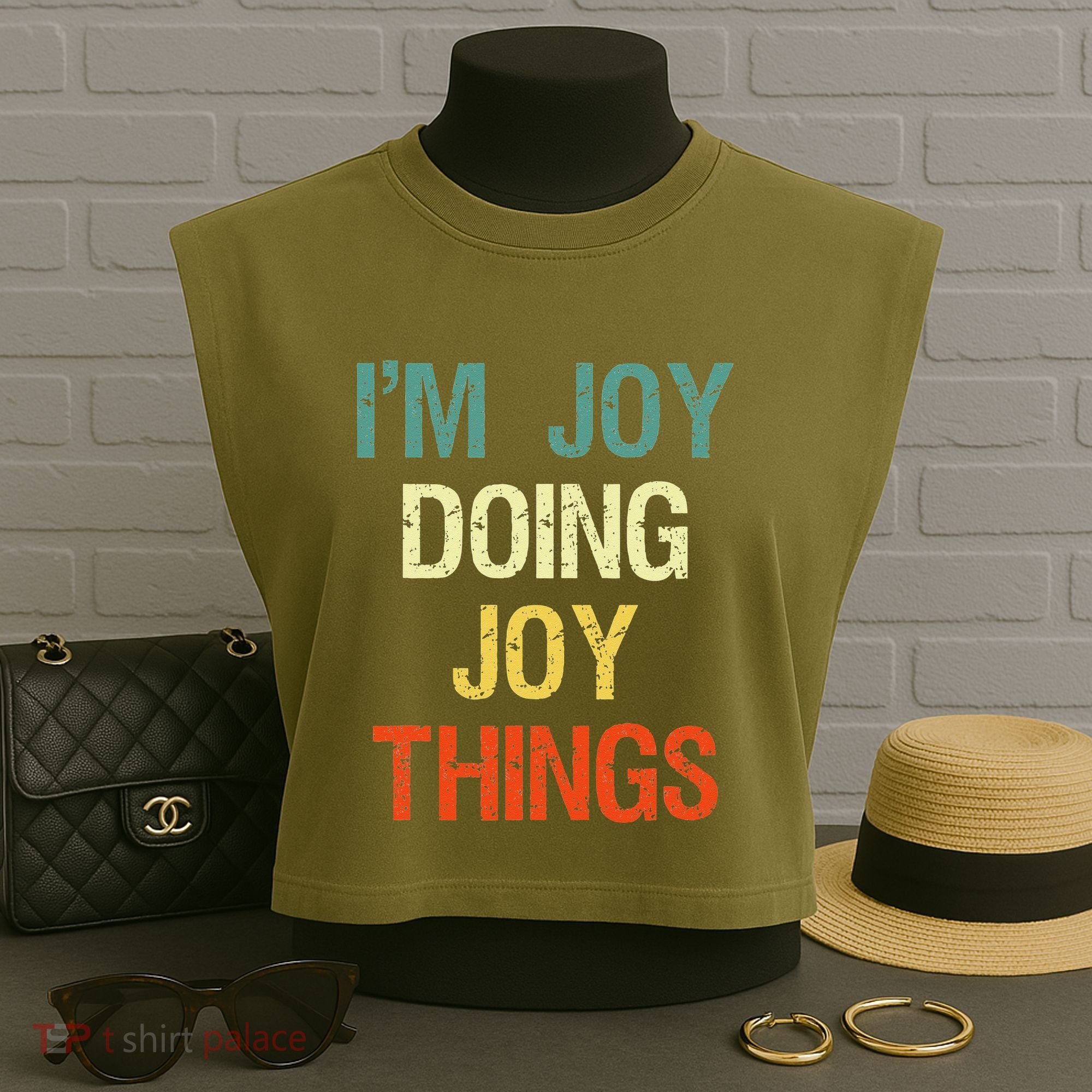 IM Joy Doing Joy Things Personalized First Name Gift Garment-Dyed Women's Muscle Tee