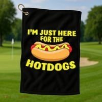 I'm Just Here For The Hotdogs Funny Hot Dog Gift Golf Towel thumb 1