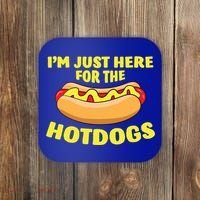 I'm Just Here For The Hotdogs Funny Hot Dog Gift Coaster thumb 0