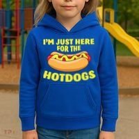 I'm Just Here For The Hotdogs Funny Hot Dog Gift Kids Hoodie thumb 3