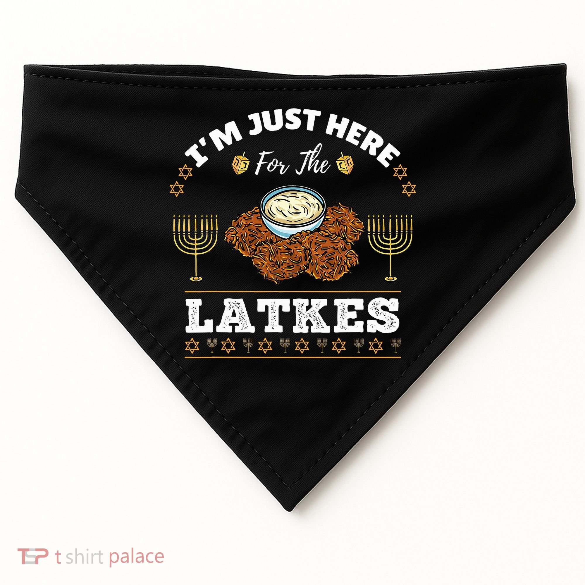 Im Just Here For The Latkes Chanukah Hanukkah  USA-Made Doggie Bandana