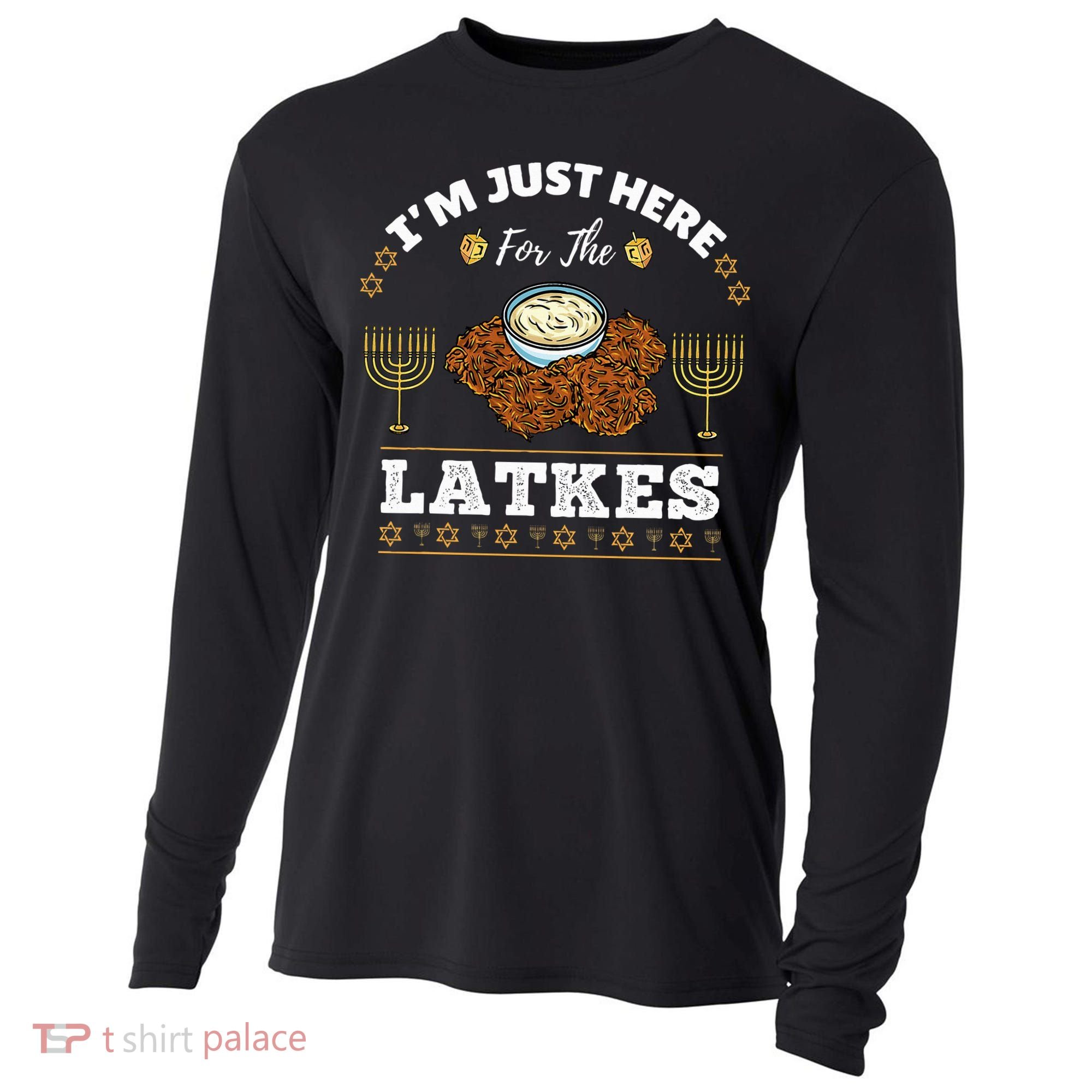Im Just Here For The Latkes Chanukah Hanukkah  Cooling Performance Long Sleeve Crew