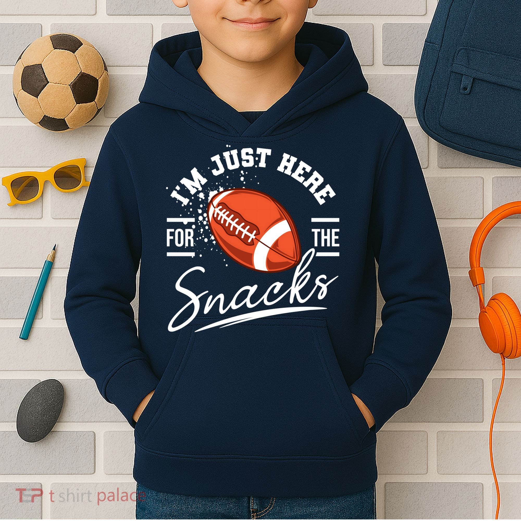 I'm Just Here For The Snacks Funny Football Kids Hoodie
