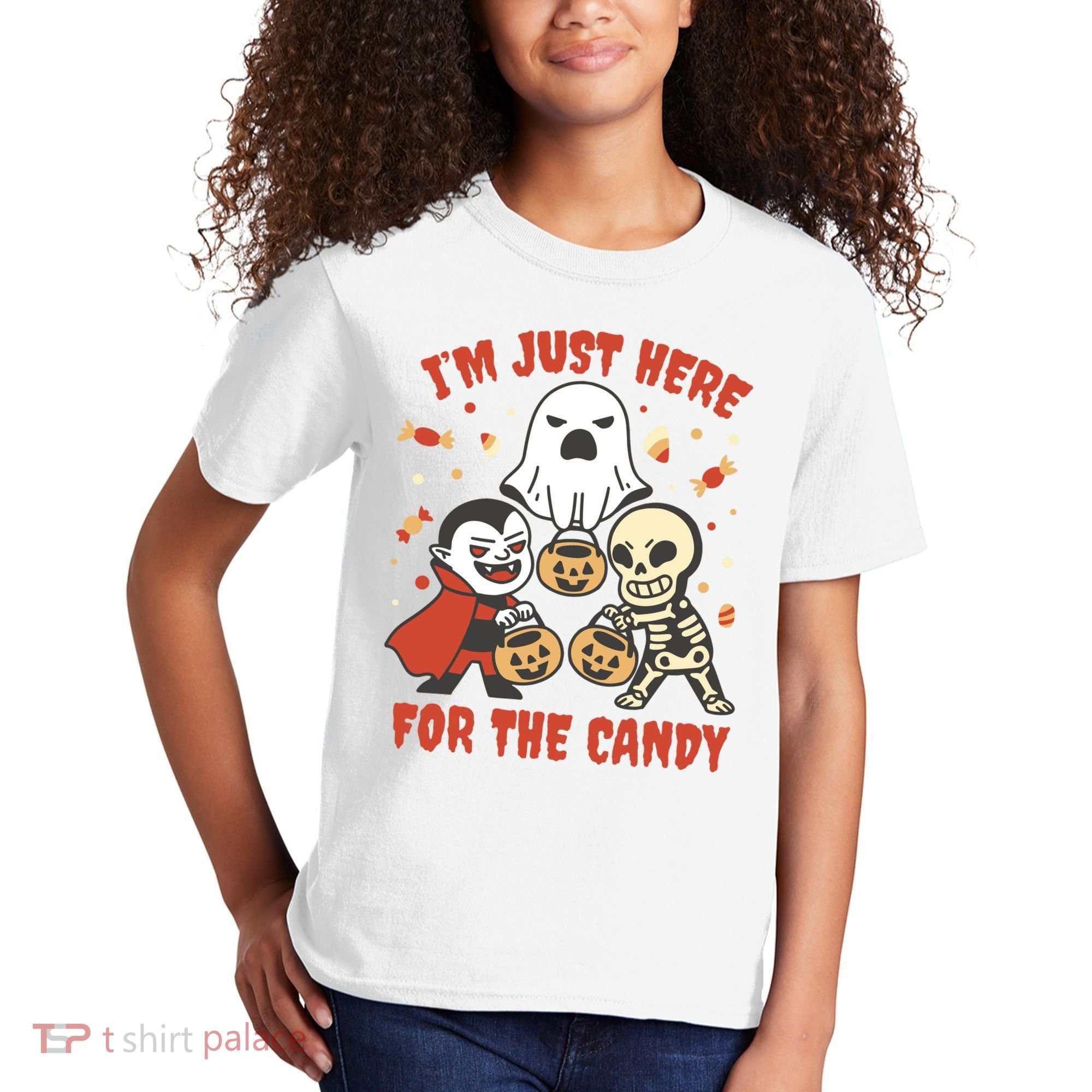I'm Just Here For The Candy Halloween Costume Funny Kids T-Shirt