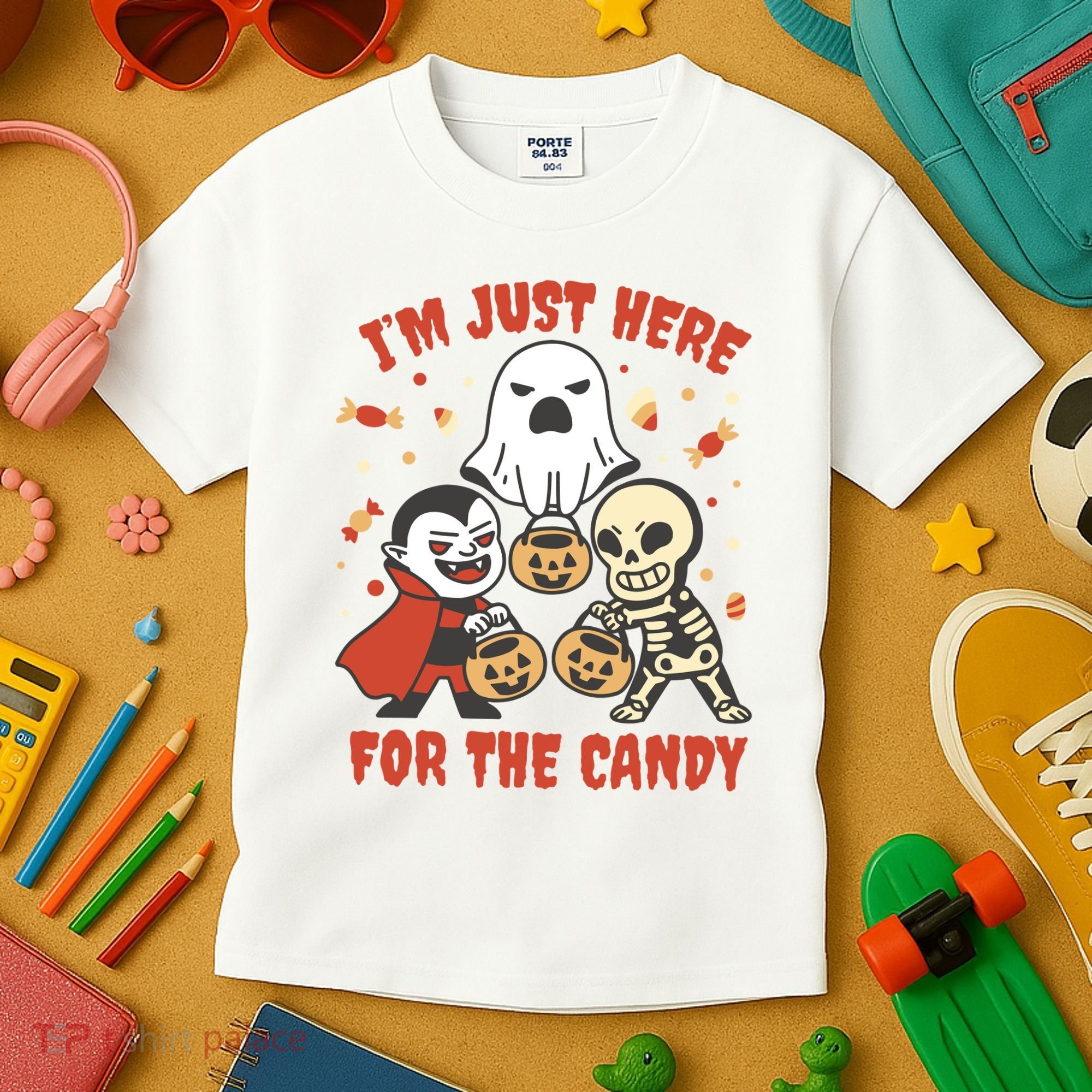I'm Just Here For The Candy Halloween Costume Funny Kids T-Shirt