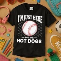 I'm Just Here For The Hot Dogs Summer Baseball Game Hotdog Kids T-Shirt thumb 3