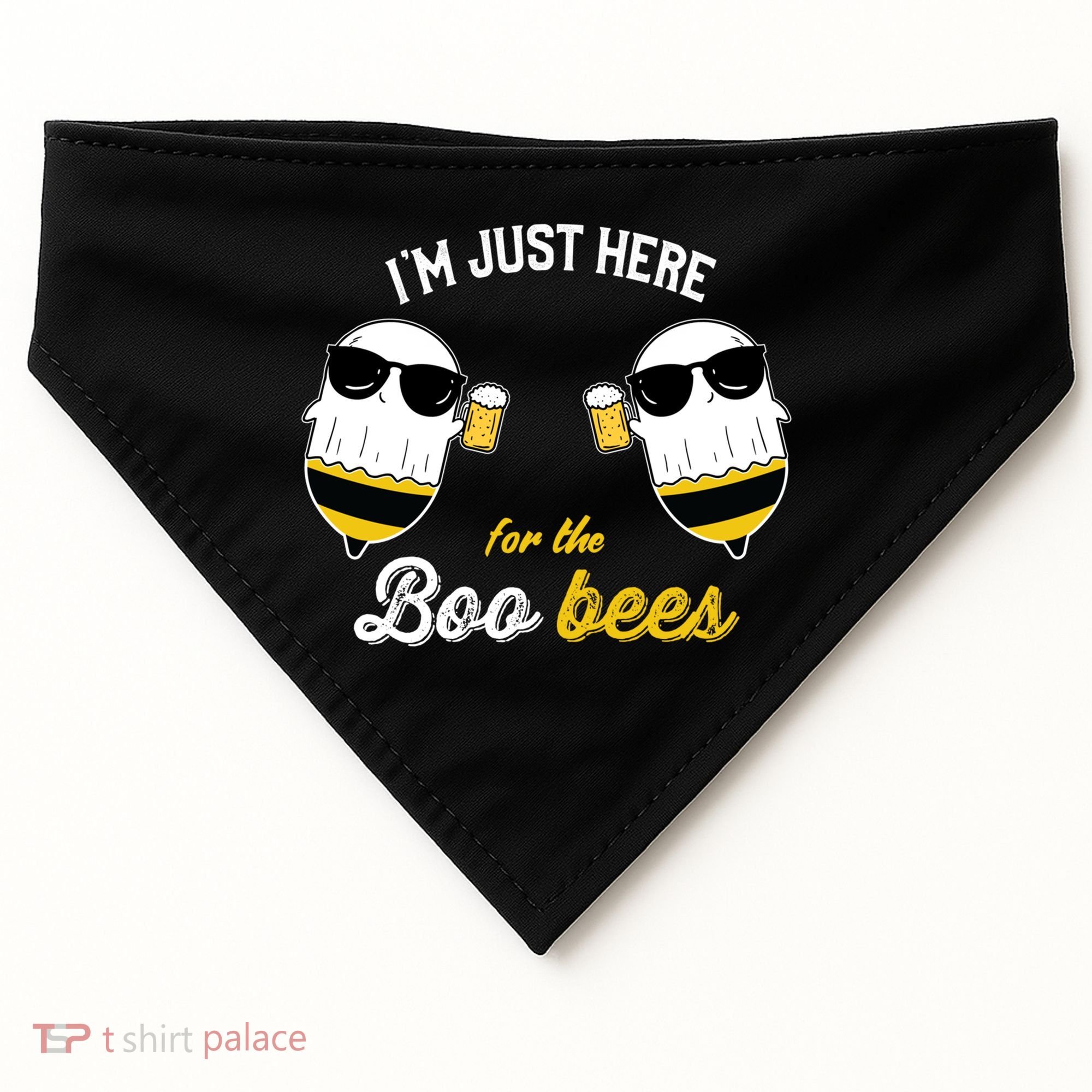 I'm Just Here For The Boo Bees Halloween Ghost Gift USA-Made Doggie Bandana