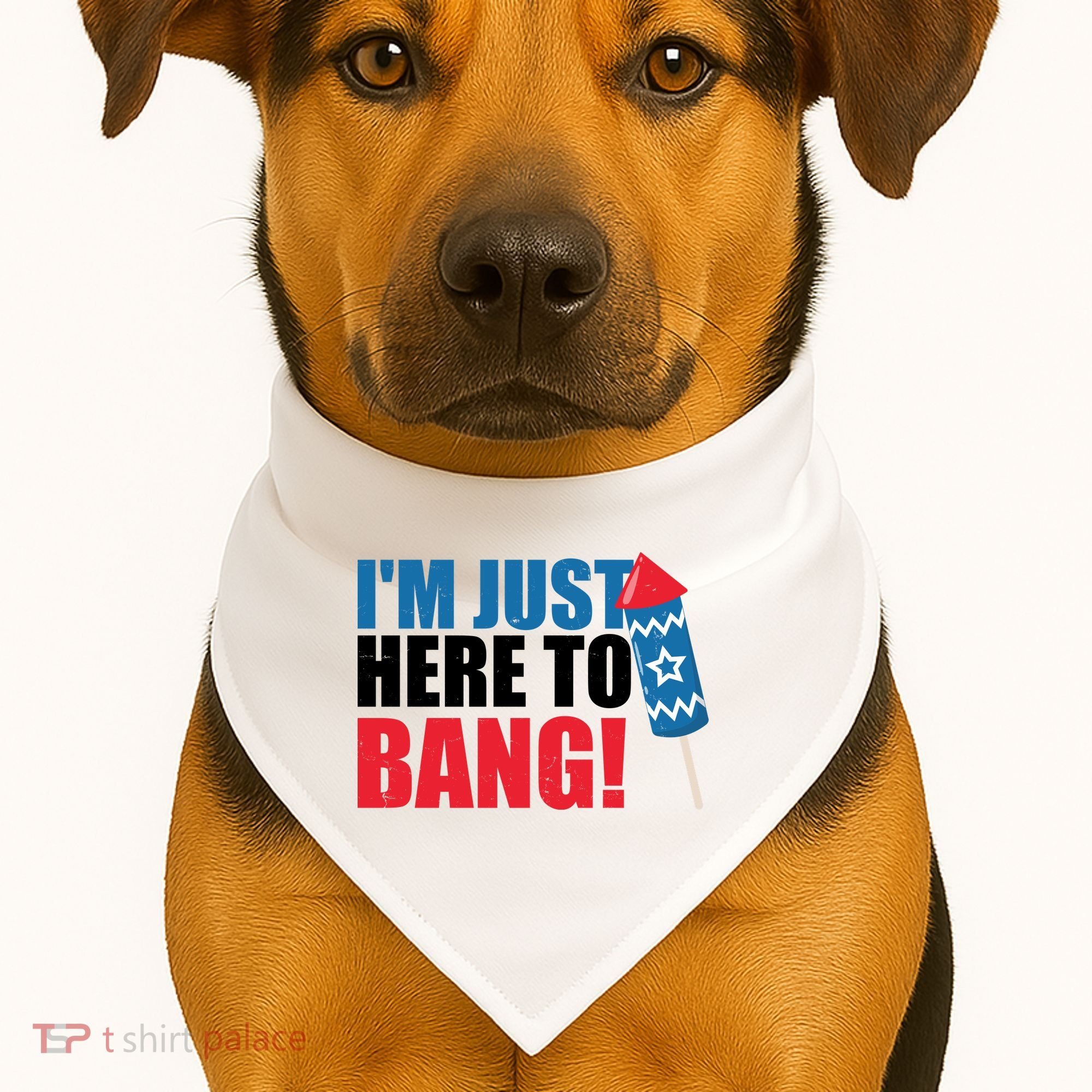 Im Just Here To Bang Firework 4th Of July USA-Made Doggie Bandana