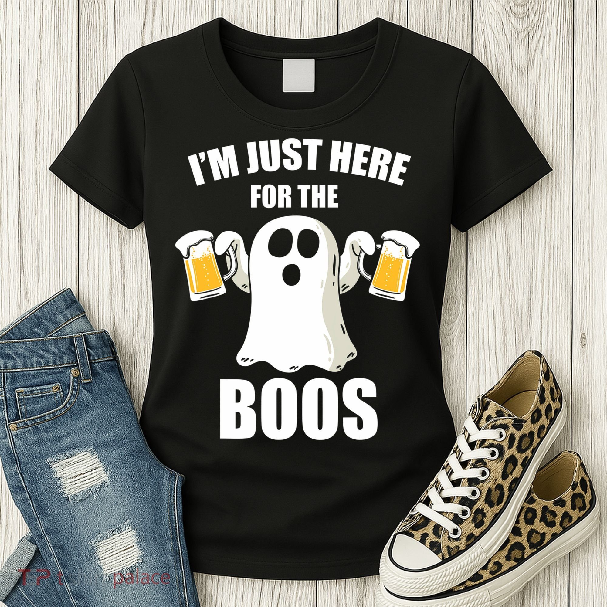 IM Just Here For The Boos Funny Halloween Cute Ghost Gift Women's T-Shirt
