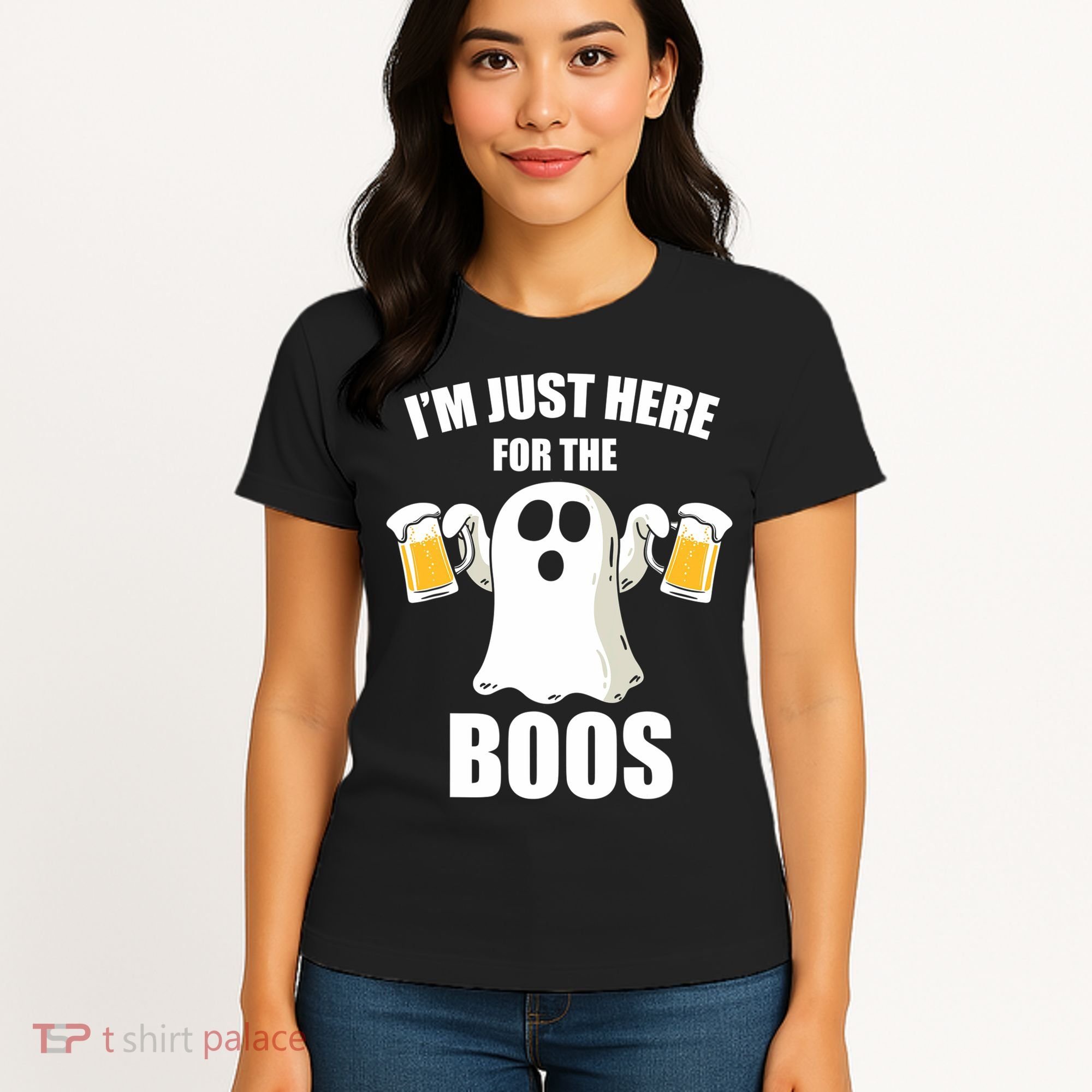 IM Just Here For The Boos Funny Halloween Cute Ghost Gift Women's T-Shirt