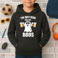 IM Just Here For The Boos Funny Halloween Cute Ghost Gift Kids Hoodie thumb 2