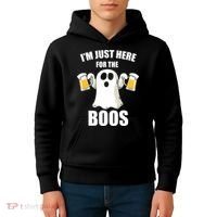 IM Just Here For The Boos Funny Halloween Cute Ghost Gift Kids Hoodie thumb 4
