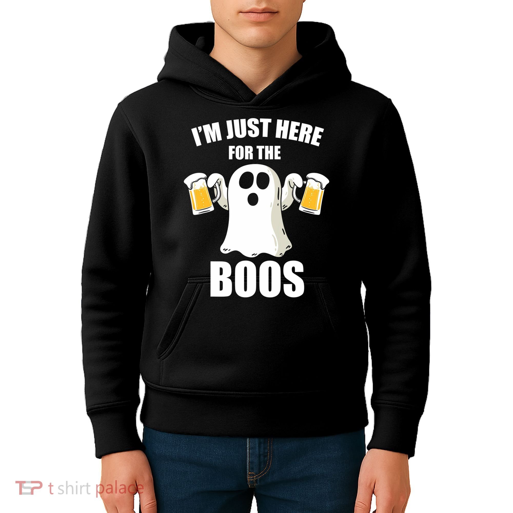 IM Just Here For The Boos Funny Halloween Cute Ghost Gift Kids Hoodie