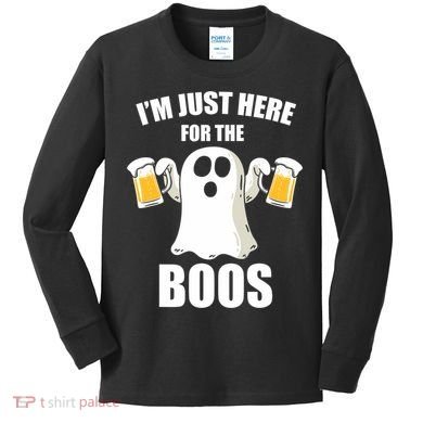 IM Just Here For The Boos Funny Halloween Cute Ghost Gift Kids Long Sleeve Shirt