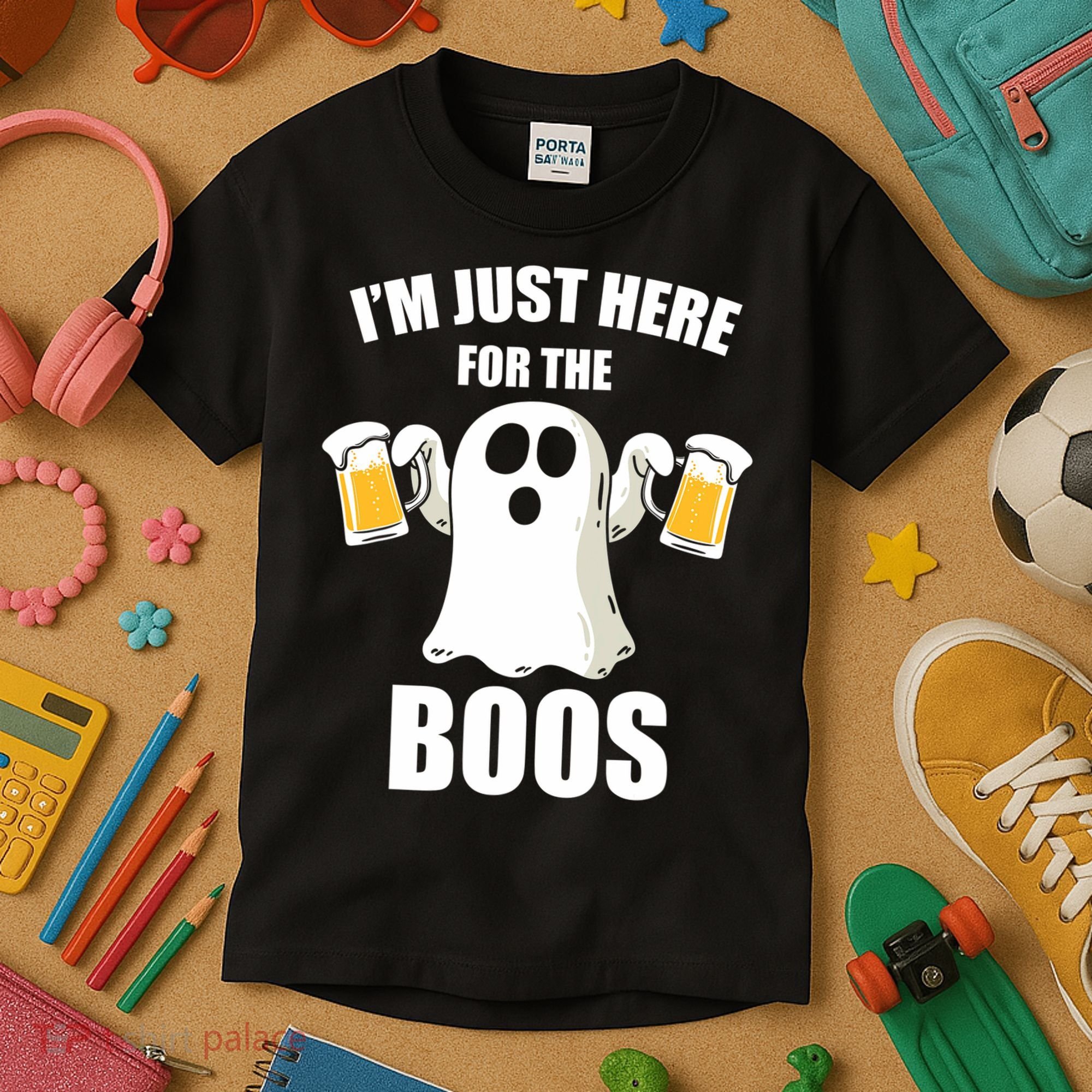 IM Just Here For The Boos Funny Halloween Cute Ghost Gift Kids T-Shirt