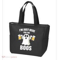 IM Just Here For The Boos Funny Halloween Cute Ghost Gift Tote Bag thumb 3