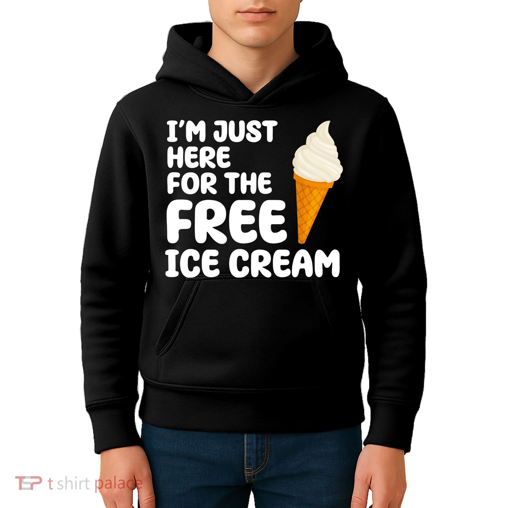 I'm Just Here For The Free Ice Cream Funny Kids Hoodie
